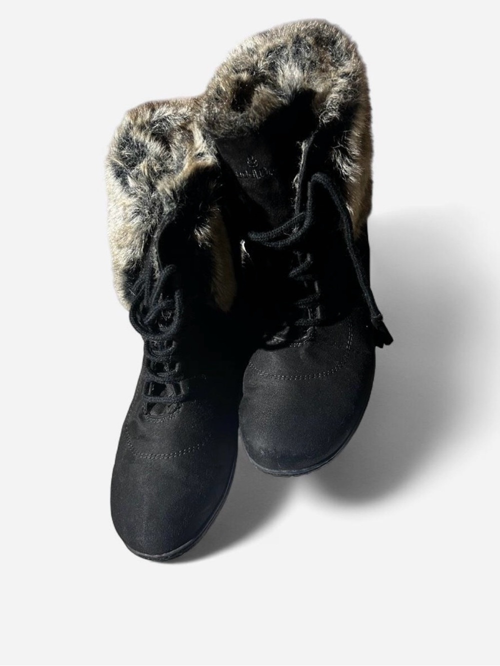 Women's Black Faux Fur Lined Lace-Up Boots